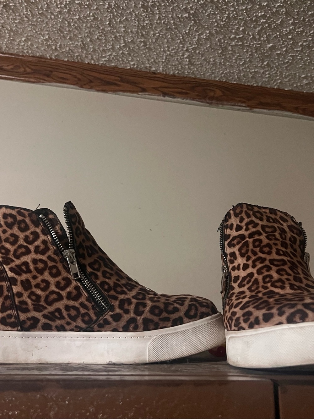 Soda Leopard Print Wedge Slip-On Sneakers in Brown and Black